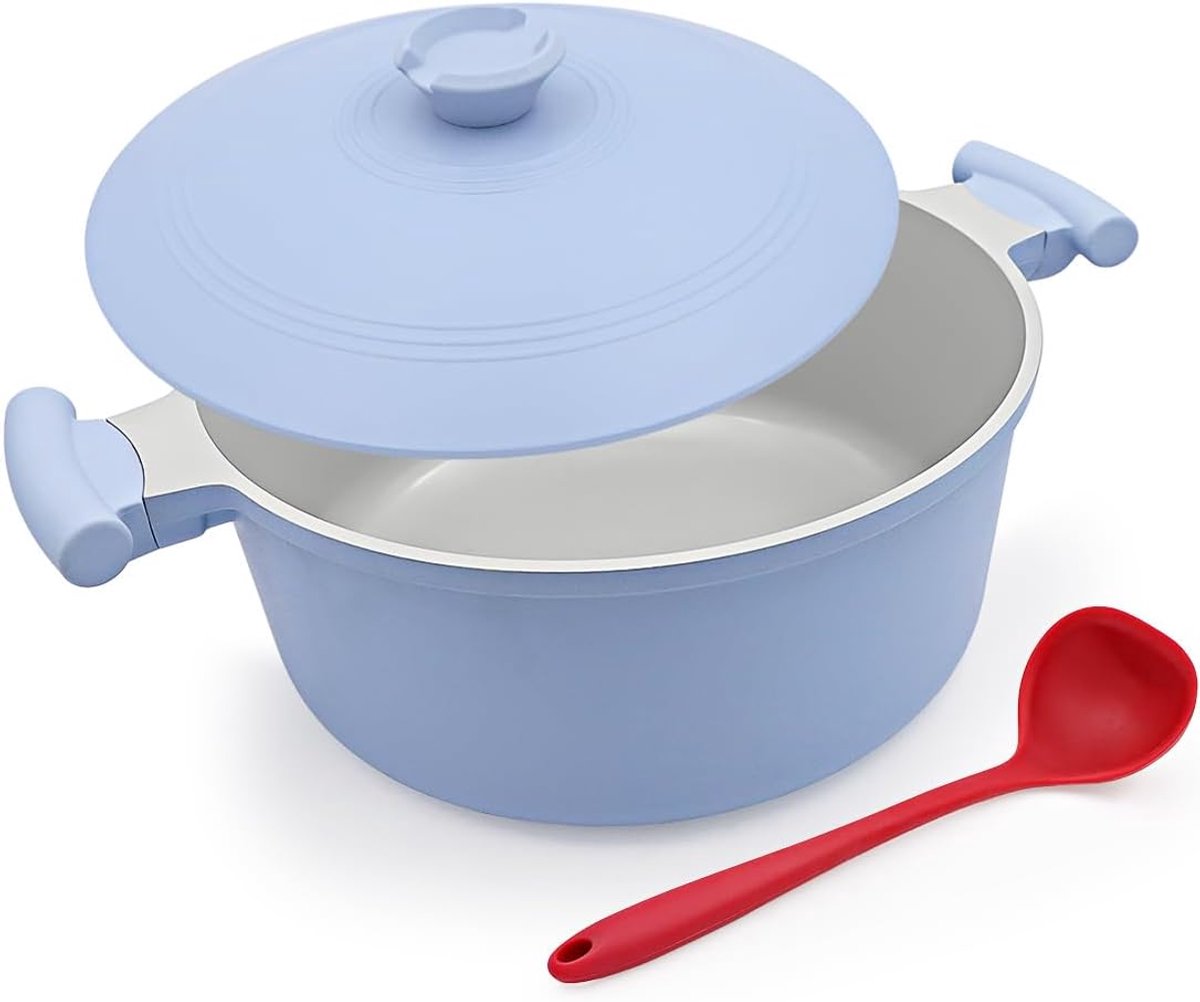 4.5 Qt Gegoten Aluminium Hollandse Oven Pot voor Stoofpot Stoofpot Soep sudderen en bakken, Grote Nonstick Stock Pot met Deksel & Stay-Cool Handvat voor Alle Kachels Inclusief Inductie