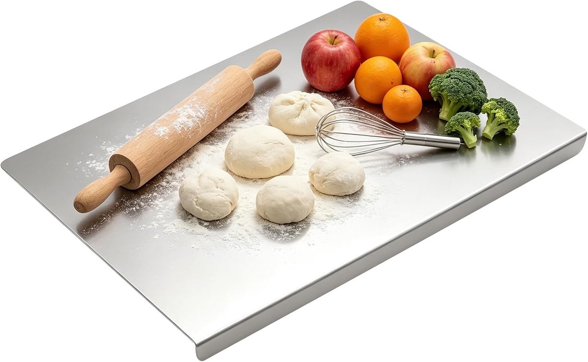 Kneedplank, roestvrij staal, snijplank, metaal, 40 x 30 cm, voor het kneden, snijden en bakken, keukensnijplank met rand, ook als pastaplank, bakplank, deegplank, snijplank, plaat keuken