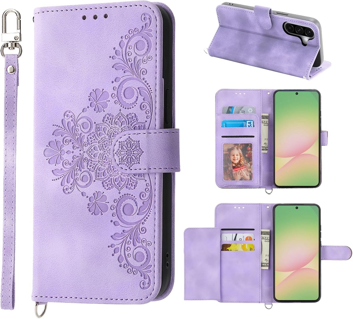 Beschermhoes voor Samsung Galaxy A57 5G, premium PU-leer met kaartsleuven, standfunctie, magneetsluiting, portemonnee, stootvaste beschermhoes voor Samsung Galaxy A57, paars