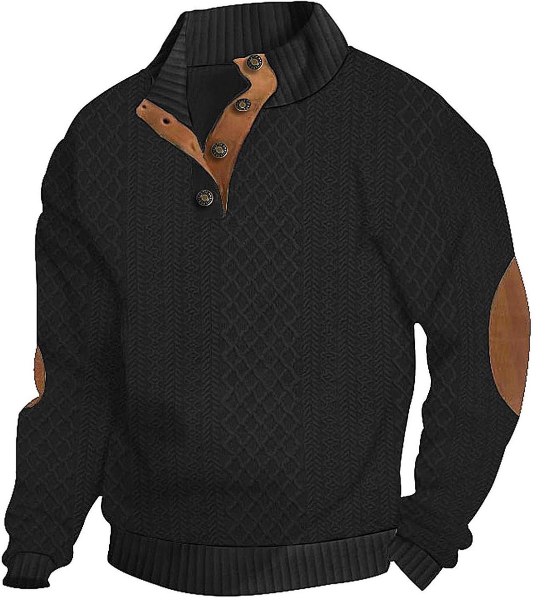 Jacquard-sweatshirt voor heren met knopen, opstaande kraag