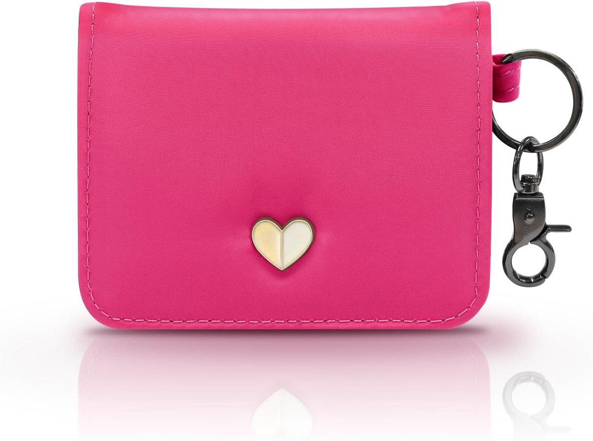 Creditcardhouder voor dames, schattige kaarthouder, modieuze kaarthouder, slanke creditcardportemonnee met ID-venster en sleutelhanger, roze, 10 x 8.2 x 1.8 cm, Schattig