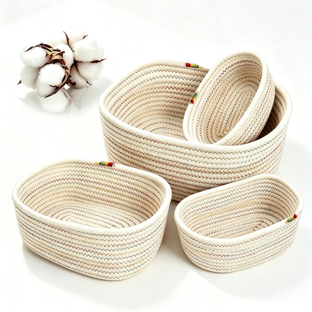 4-delige opbergmand, katoenen touw, opbergmand, aankleedtafelorganizer, stapelbaar