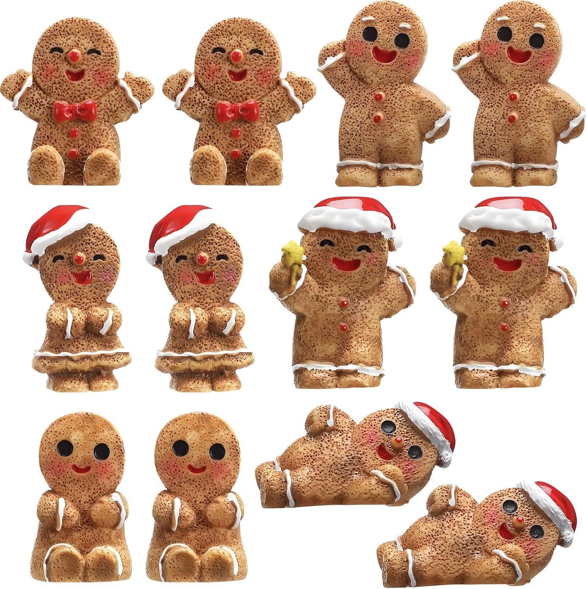 12 stuks mini hars peperkoekman decoraties, peperkoek kerst ornamenten cadeau benodigdheden DIY kerstfeest gunsten kerst dorp accessoires decoratie benodigdheden