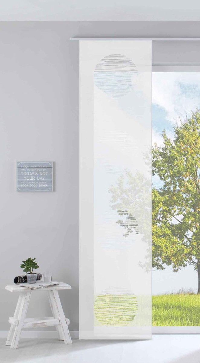 Modern paneelgordijn, ruimteverdeler, schuifgordijn” cirkel „HxB”, 245 x 60 cm, wit, gemaakt van hoogwaardige burn-outstof met halterstang voor paneelwagen, 85612