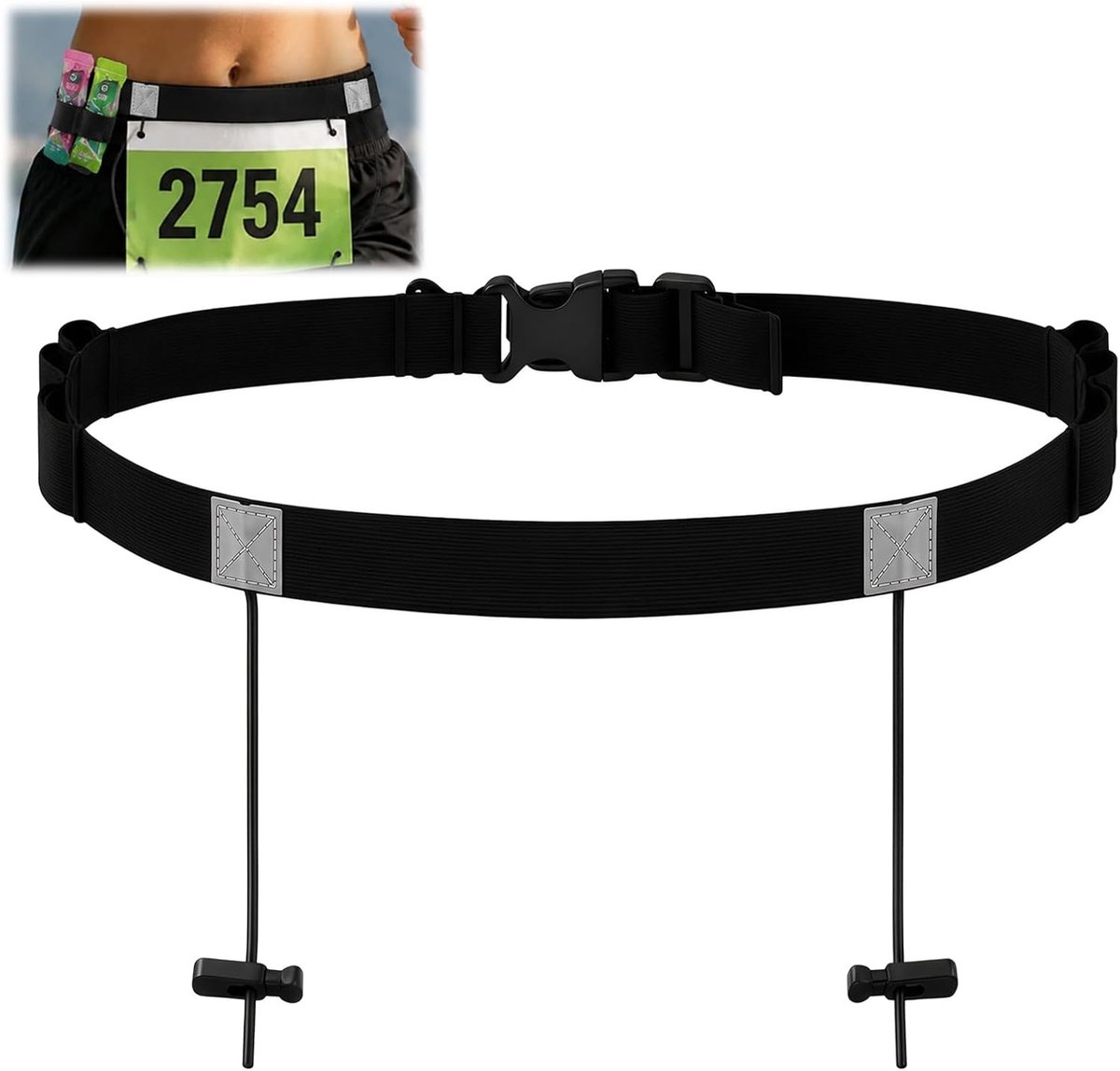 Riem voor marathon, triatlon, hardlopen, verstelbare hardloopriem met nummerhouder, vak voor telefoon, sleutels en gels, licht voor joggen, fietsen en wedstrijden