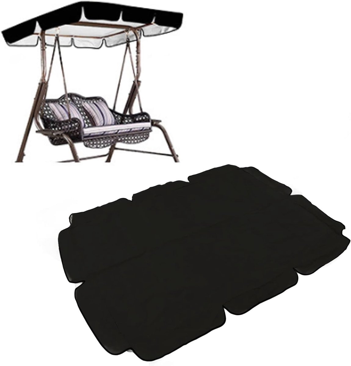 Luifel voor terrasschommelstoel, waterdichte schommelluifel vervanging 420D zilver gecoat Oxford-stof schommelstoel luifel voor buiten, tuin, terras (zwart)