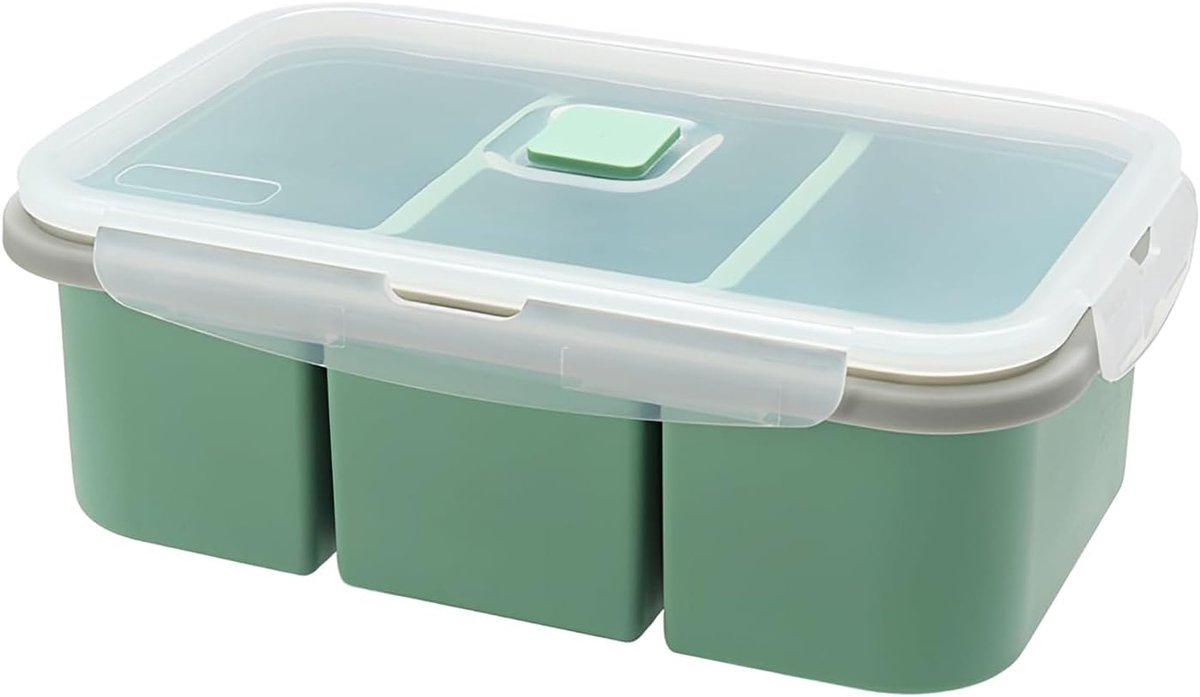 Cube Siliconen vriesvorm met deksel, siliconen vriesvormen voor levensmiddelen, ijsblokjesvorm voor het bewaren en invriezen van soep, bouillon, saus (1 stuk, 3 gaten)