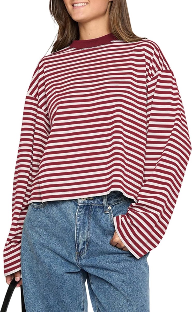 Lange mouwen gestreept T-shirt ronde hals losse casual sweatshirt voor lente zomer