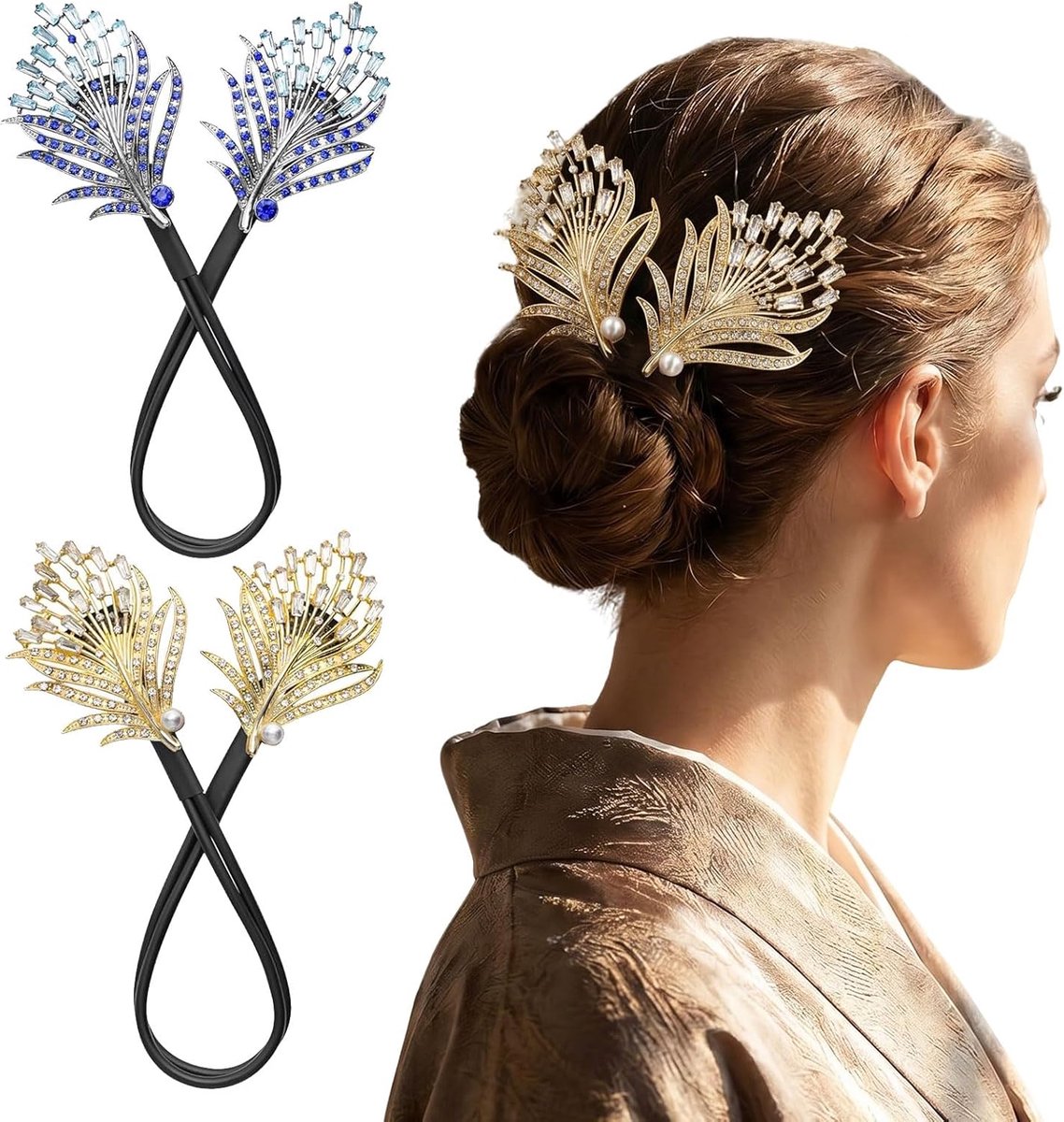 2 stuks haarbunmaker, kristallen haarbunmaker, Franse twist haarschijf voor vrouwen, veer-luie krulspelden, haaraccessoires voor vrouwen en meisjes