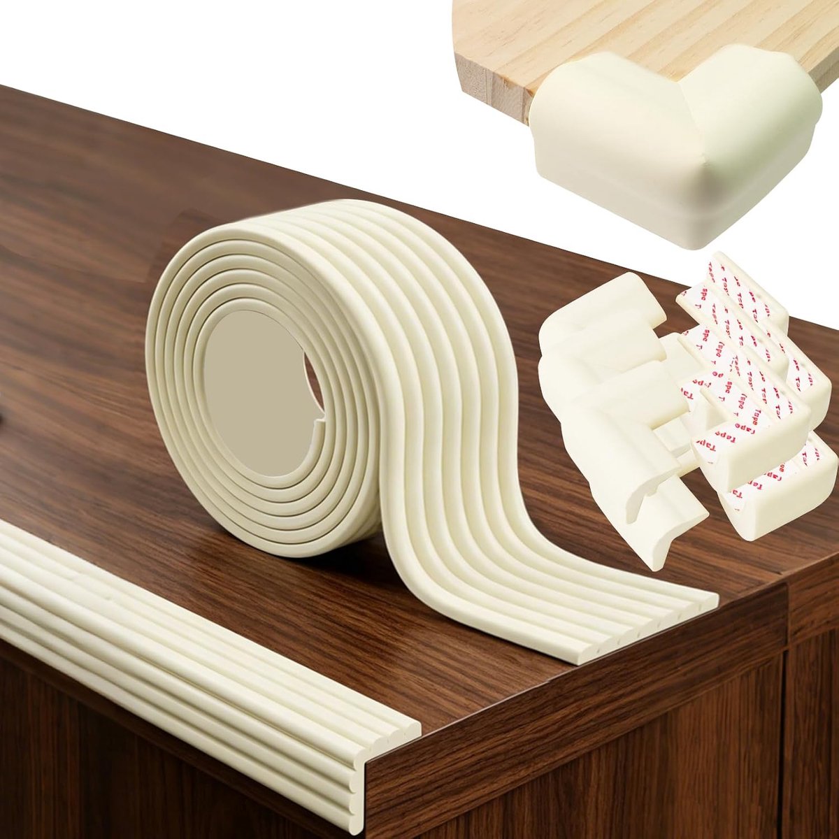 Randbescherming van schuimrubber voor baby's, hoekbescherming, zelfklevend, randbescherming, tafelrandbescherming en 10 hoekbeschermers voor baby's, voor bedden (wit)