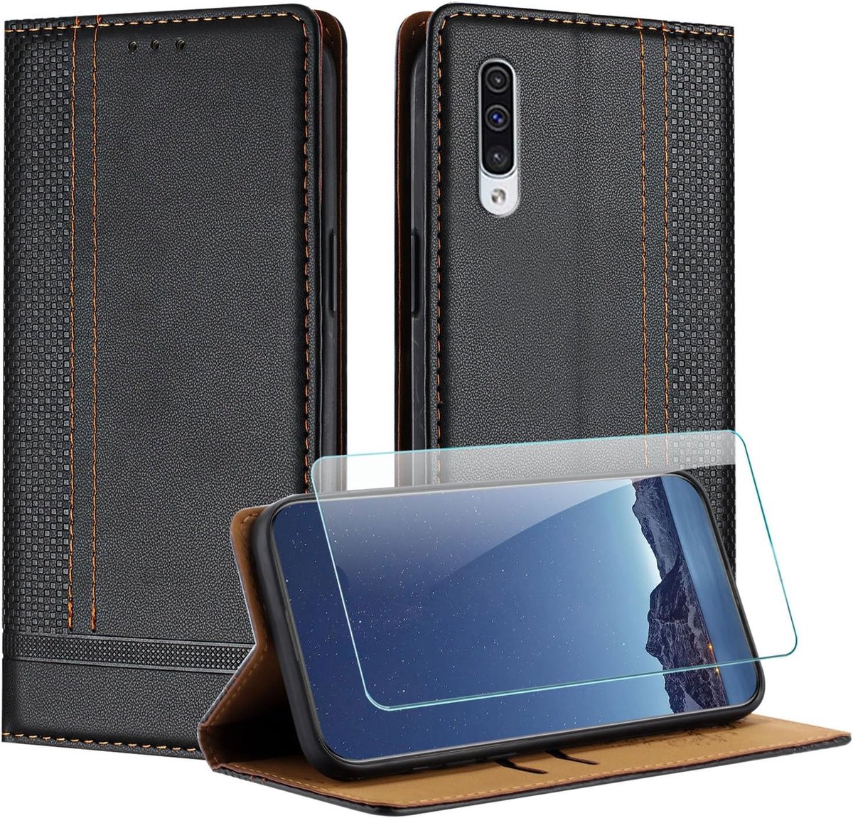Beschermhoesje voor Samsung Galaxy A50/A30S/A50S, met displaybeschermfolie, beschermhoes van PU-leer, portemonnee voor Samsung A30S, met kaartsleuven, standfunctie, magneetsluiting,