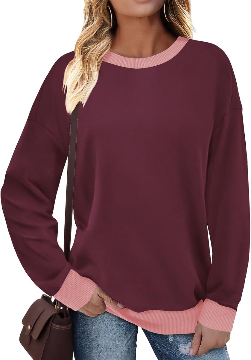 Trui dames sweatshirt lange mouwen ronde hals contrast lange mouwen