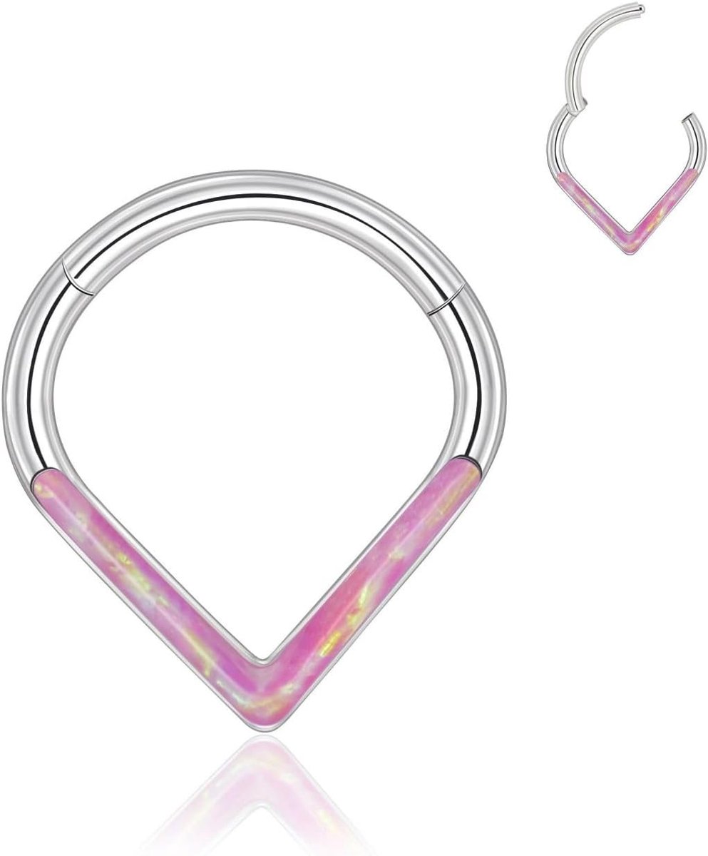 16G septum piercing 316L chirurgisch staal opaal V-vormige septum ring zilver neuspiercing ring daith conch helix tragus rook lippiercing piercing oor segmentring clicker neusring 8/10mm