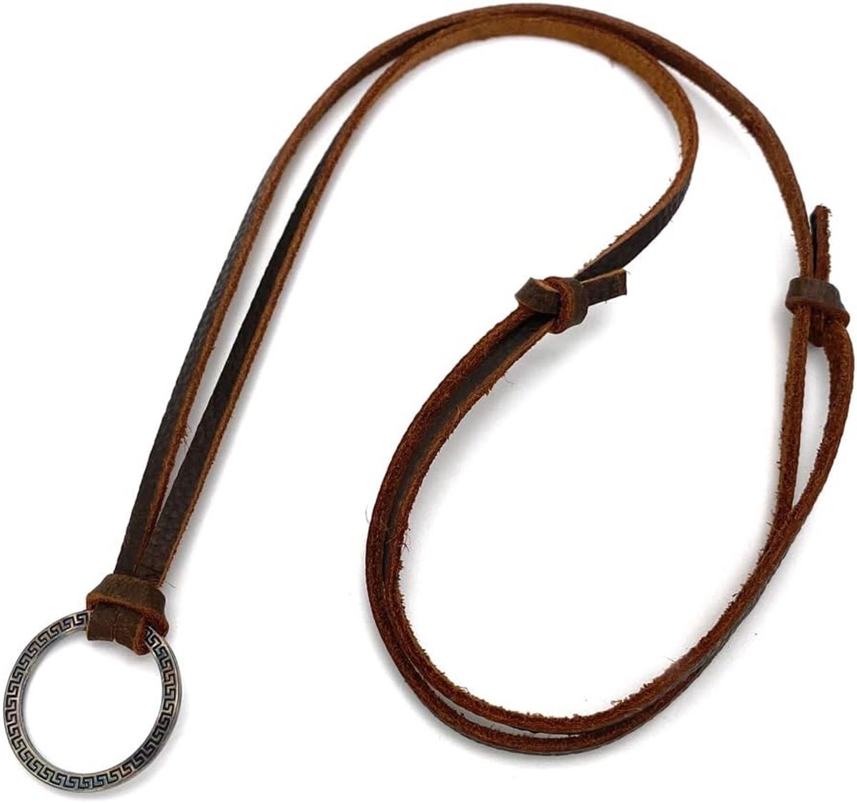 Ketting, lederen koeienhuid retro koord, voor opslag van brillen en dagelijks gebruik (zilveren ring)