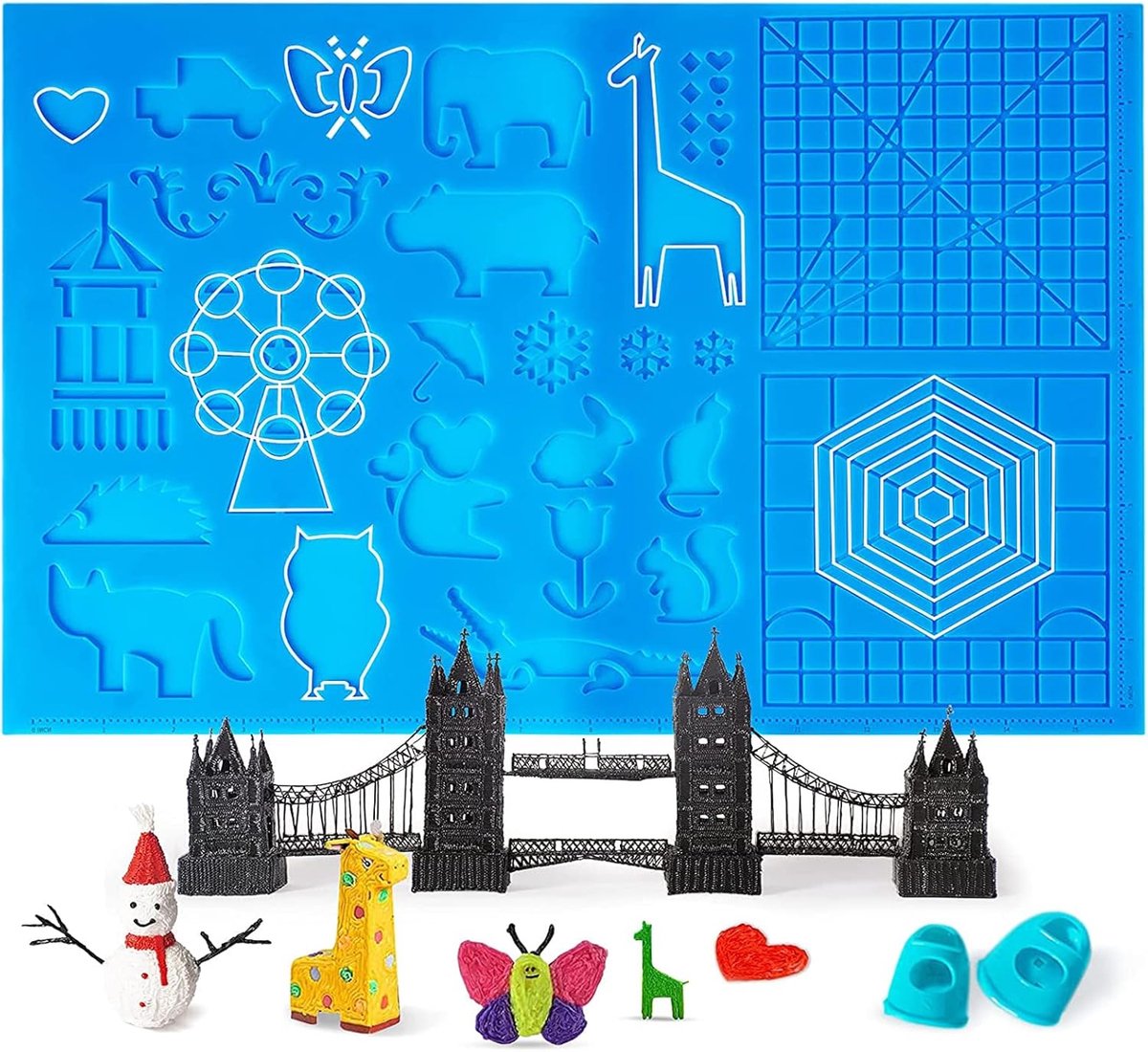 3D-pensjabloon, 3D-pensjabloon, 3D-pennenmat, grote mat (40,5 x 27,1 cm) met dierenpatroon, nuttig voor beginners en 3D-penkunstenaars, met 2 vingerhouders.