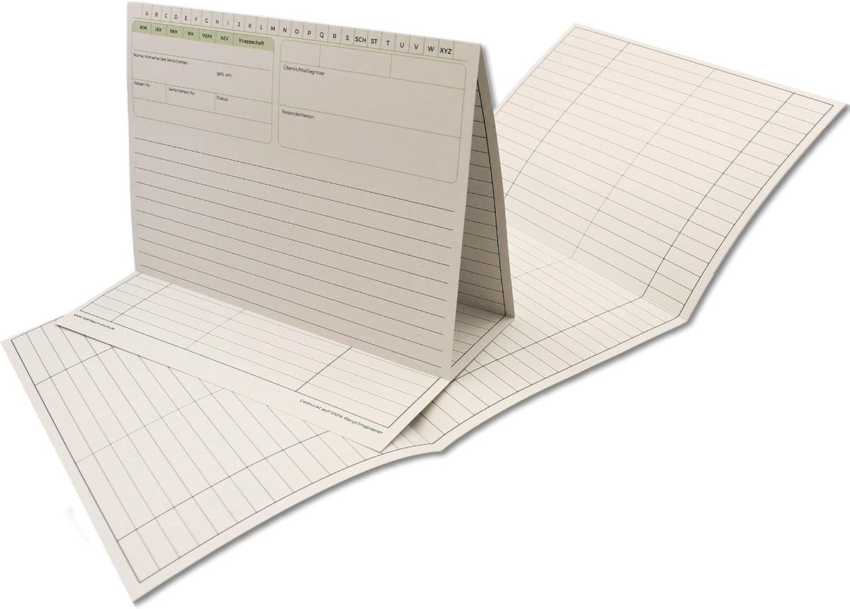 100 stuks, duurzaam, voor artsen, praktijk, fysiotherapie, DIN A5+, 190g/m² recycling, kleur: wit, in praktische doos