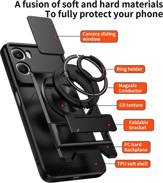 Hoesje met lensdeksel en draaibare ringhouder voor Motorola G06/G06 Power 4G — afbeelding 4