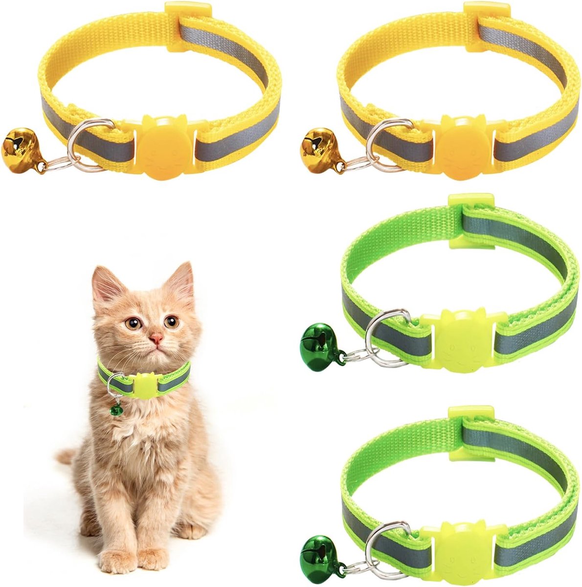 Halsbanden, verstelbare kittenhalsband, kattenhalsband, halsband kat met veiligheidssluiting, reflecterende kattenhalsband, geschikt voor kittens en puppy's