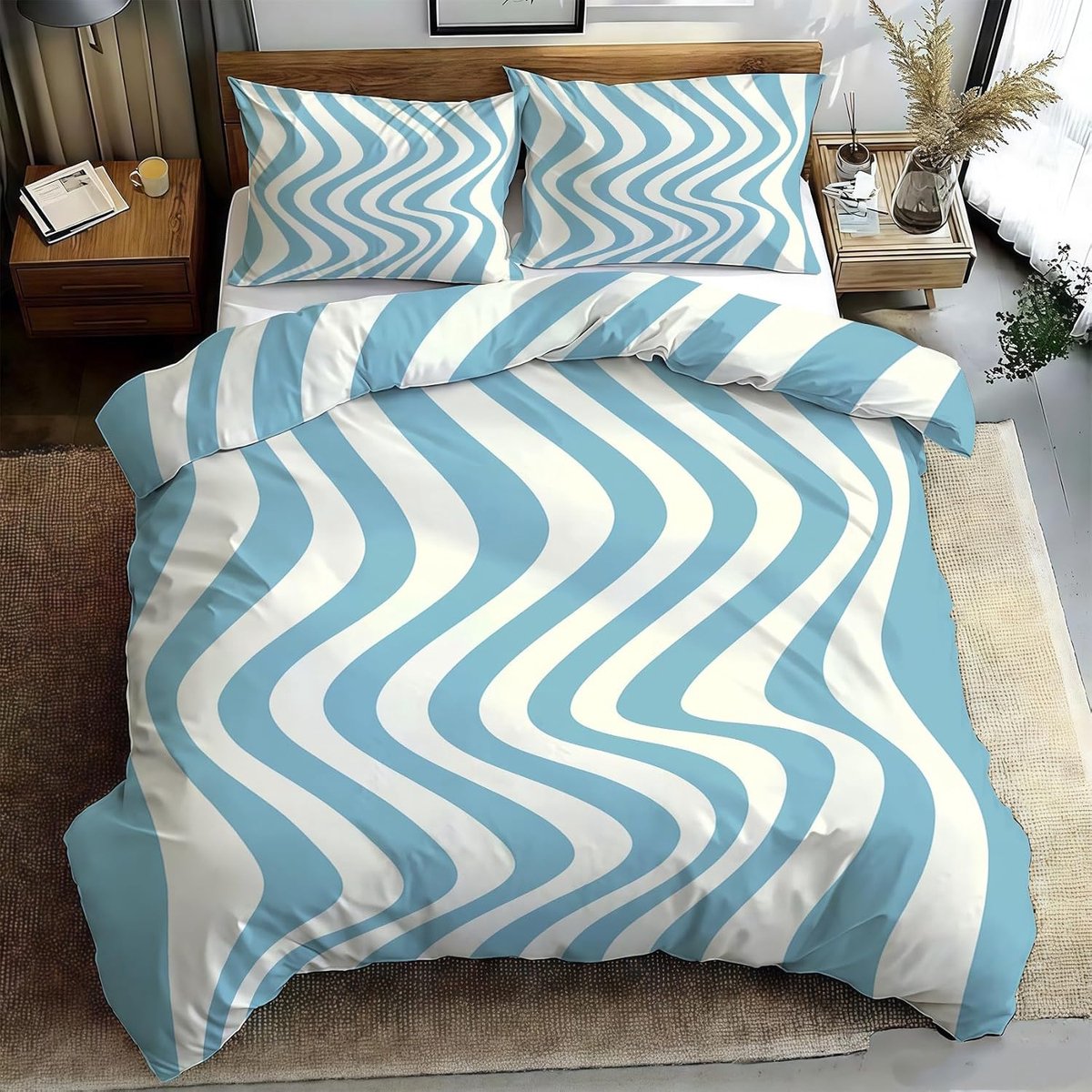 Kleine eenpersoons dekbedovertrekset, blauw-witte dekbedovertreksets met ritssluiting, zachte microvezel beddengoedset, met 2 kussenslopen van 50 x 75 cm, voor gebruik bij