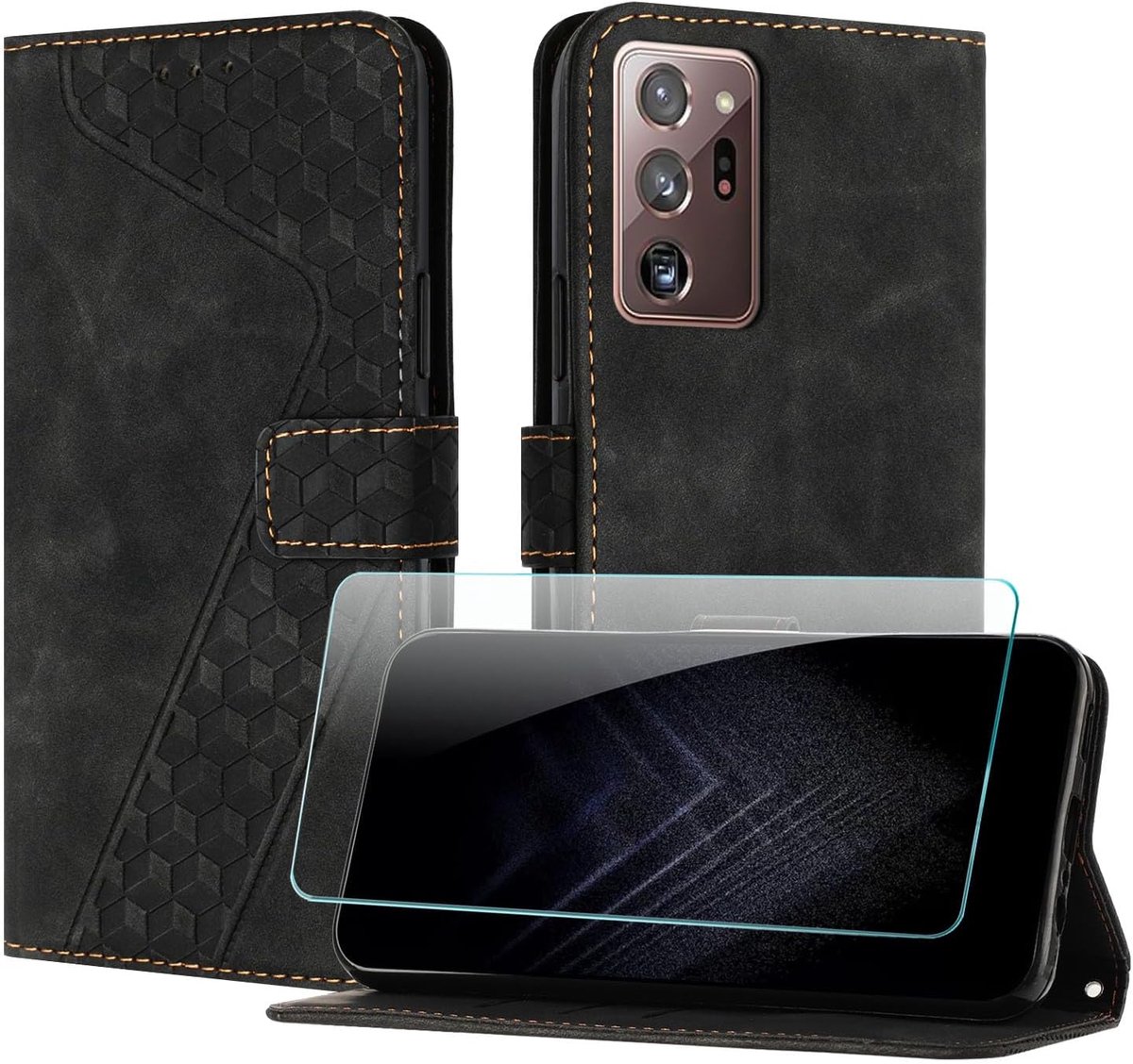 Telefoonhoesje voor Samsung Galaxy Note 20 Ultra met Schermbeschermer, PU Flip wallet Hoesje met Kaartenvakken en Horizontale Standfunctie Magneet voor Galaxy Note 20 Ultra (Zwart)
