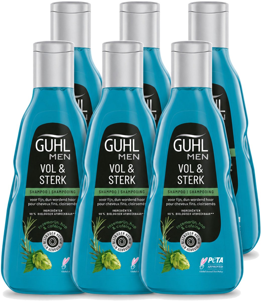 6 x Guhl - Shampoo - Men Vol & Sterk - 250 ml - Voordeelverpakking - 6 stuks