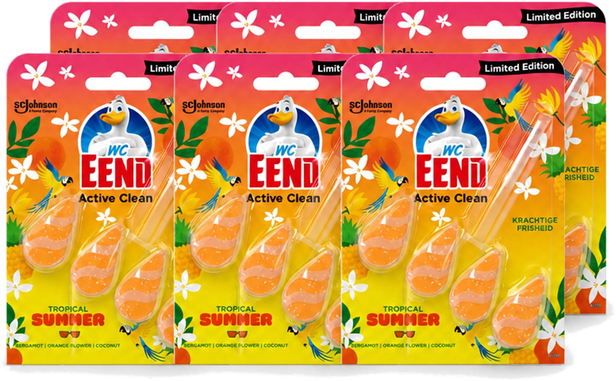 6 x WC Eend - Active Clean Tropical Summer - Toiletblok - Zomerse Frisheid - 38 gr - Voordeelverpakking - 6 stuks
