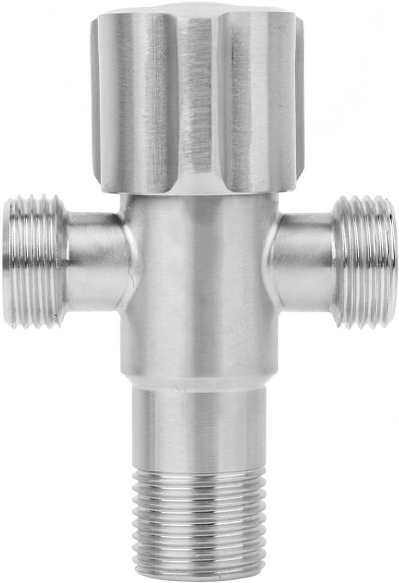 Hoekkraan G1/2", Roestvrij Staal, Dubbele Slangklem Waterstopkraan voor Toilet, Bidet en Keuken, 9x5.8cm, Duurzaam en Stijlvol Ontwerp