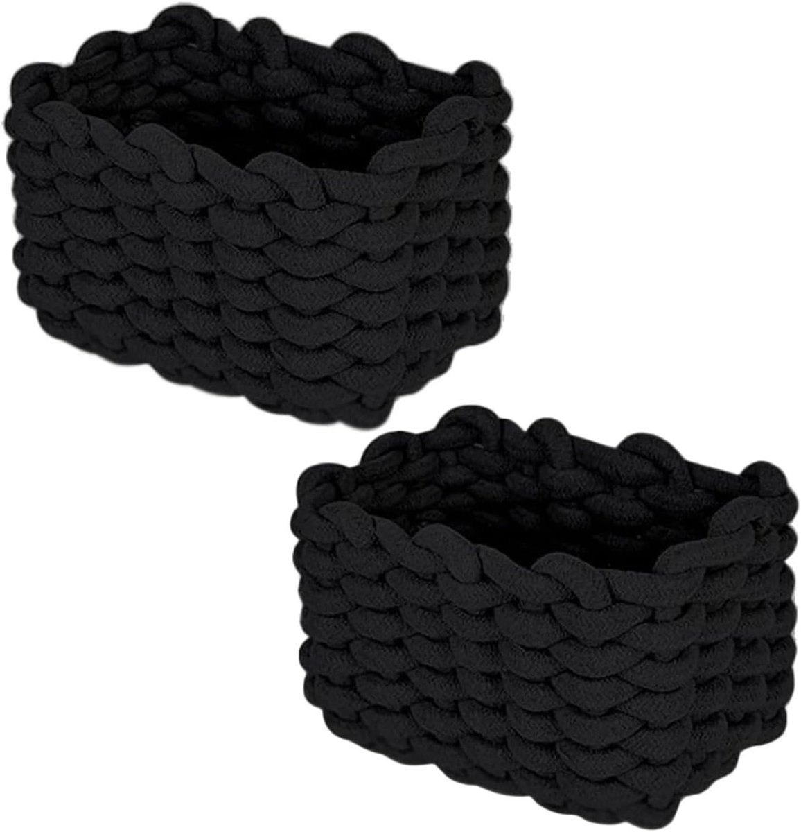 Opbergmand van katoen, gevlochten mand, voor toiletpapier, cosmetica, speelgoed, woonaccessoires, 19 x 15 x 12 cm, 2 stuks, zwart