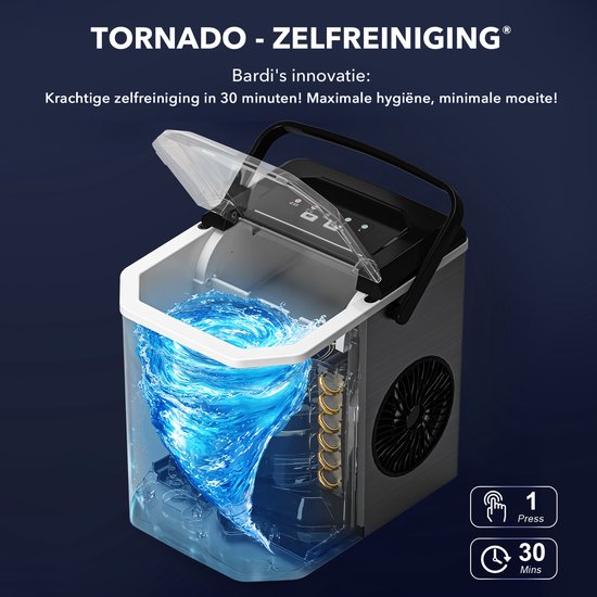 Bardi 1.3L Deluxe IJsblokjesmachine Square – IJsblokmaker Inclusief Luxe Thermosbeker en IJsschep – 9 Blokjes in 8 Minuten – RVS — afbeelding 3