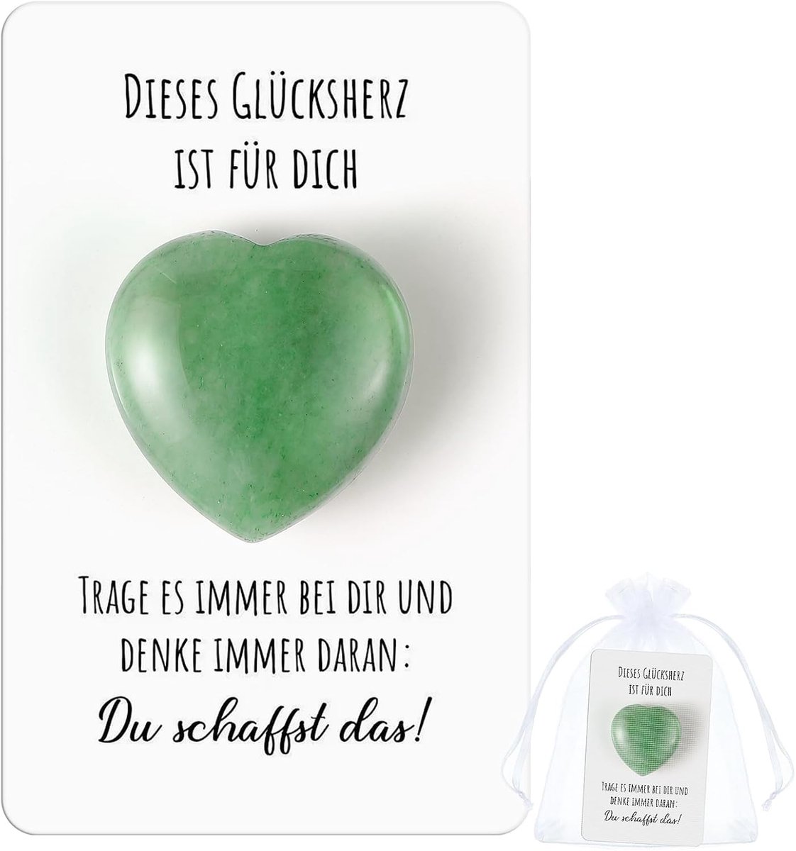 Gelukshart - Kristallen Knuffelhart Met Motiverende Kaart | Een Bemoedigend Cadeau Voor Vrienden, Familie Of Collega's en Speciale Gelegenheden (Groen - Je kunt het)
