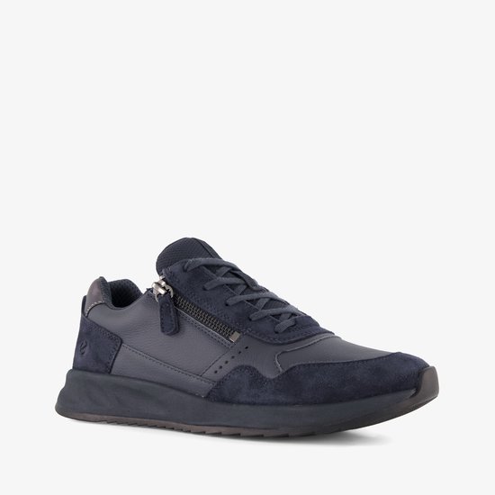 Donkerblauwe ECCO sneaker van leer en suède met rits.