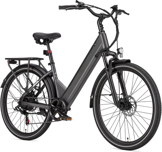 Elektrische fiets - Actieradius 80km - Verwijderbare batterij 36V13Ah - Motor 250W - Shimano 7 versnellingen - 26 Inch City Commuter EBike - Zwart van Merkloos — afbeelding 2