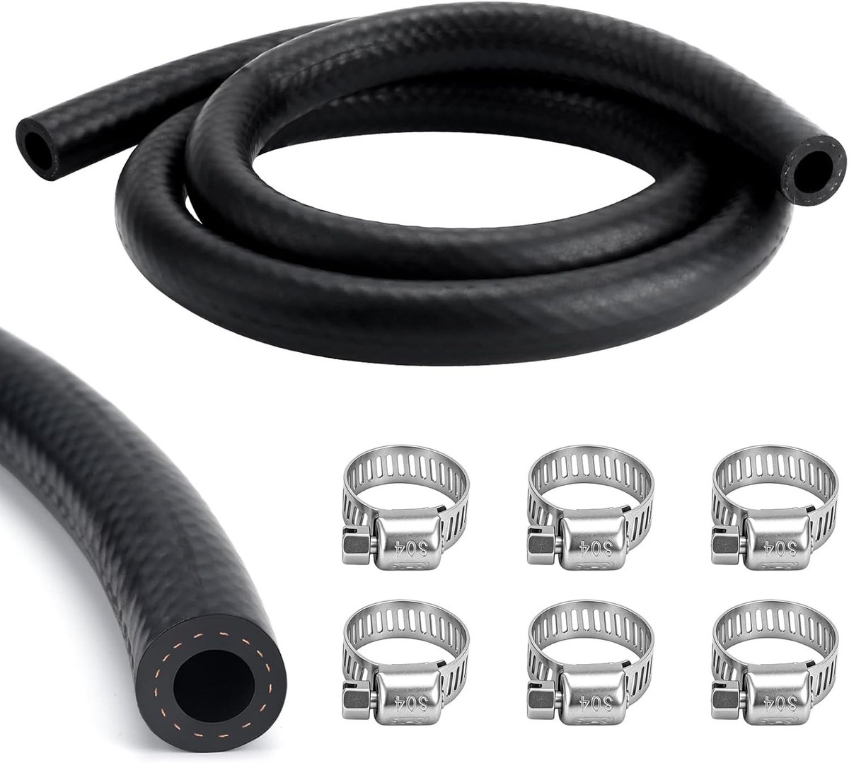 Duurzame 6mm Brandstofslang, Brandstoflijn Kit met Slangklemmen, Geschikt voor Grasmaaier, Tractor en Motorfiets, Ideaal voor Kleine Motoren en Dieseltoepassingen