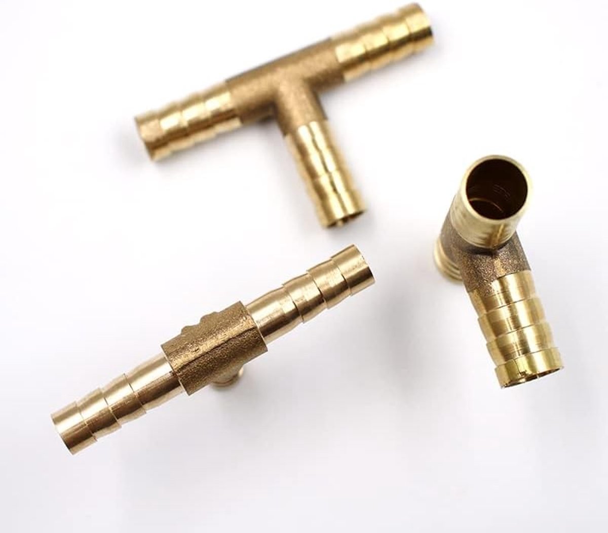 3-Weg Barbed Wire Connector 10mm - Solide Messing T Adapter voor Brandstof, Lucht en Water (Verpakking van Eén)