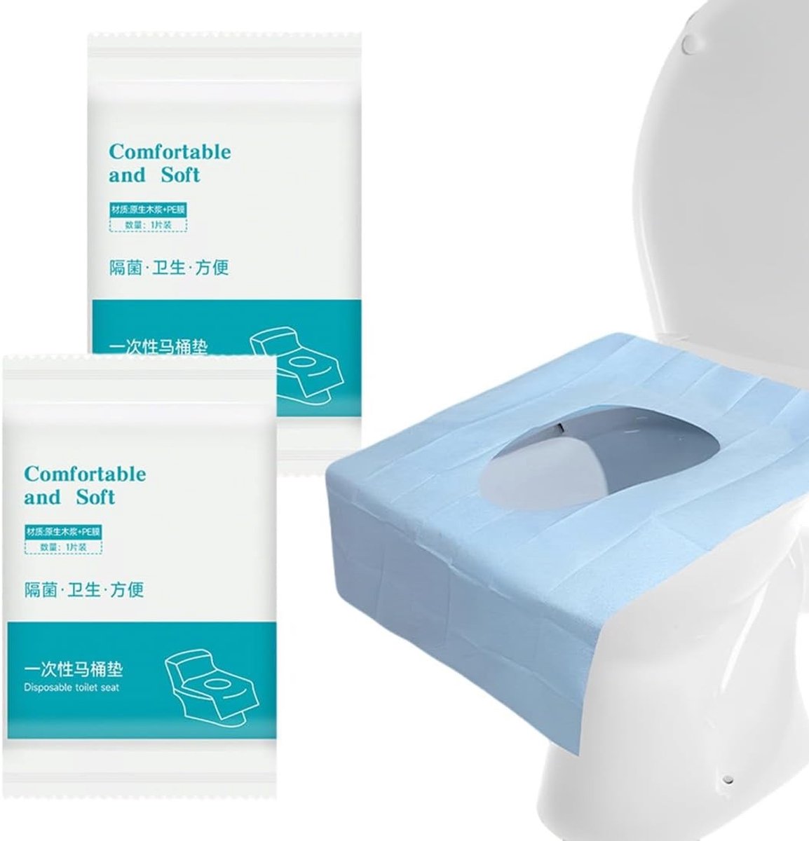 Verpakking van 20 wegwerp toiletbrilhoezen voor openbare toiletten, ideaal voor reizen, kamperen en uitjes, geschikt voor volwassenen en kinderen