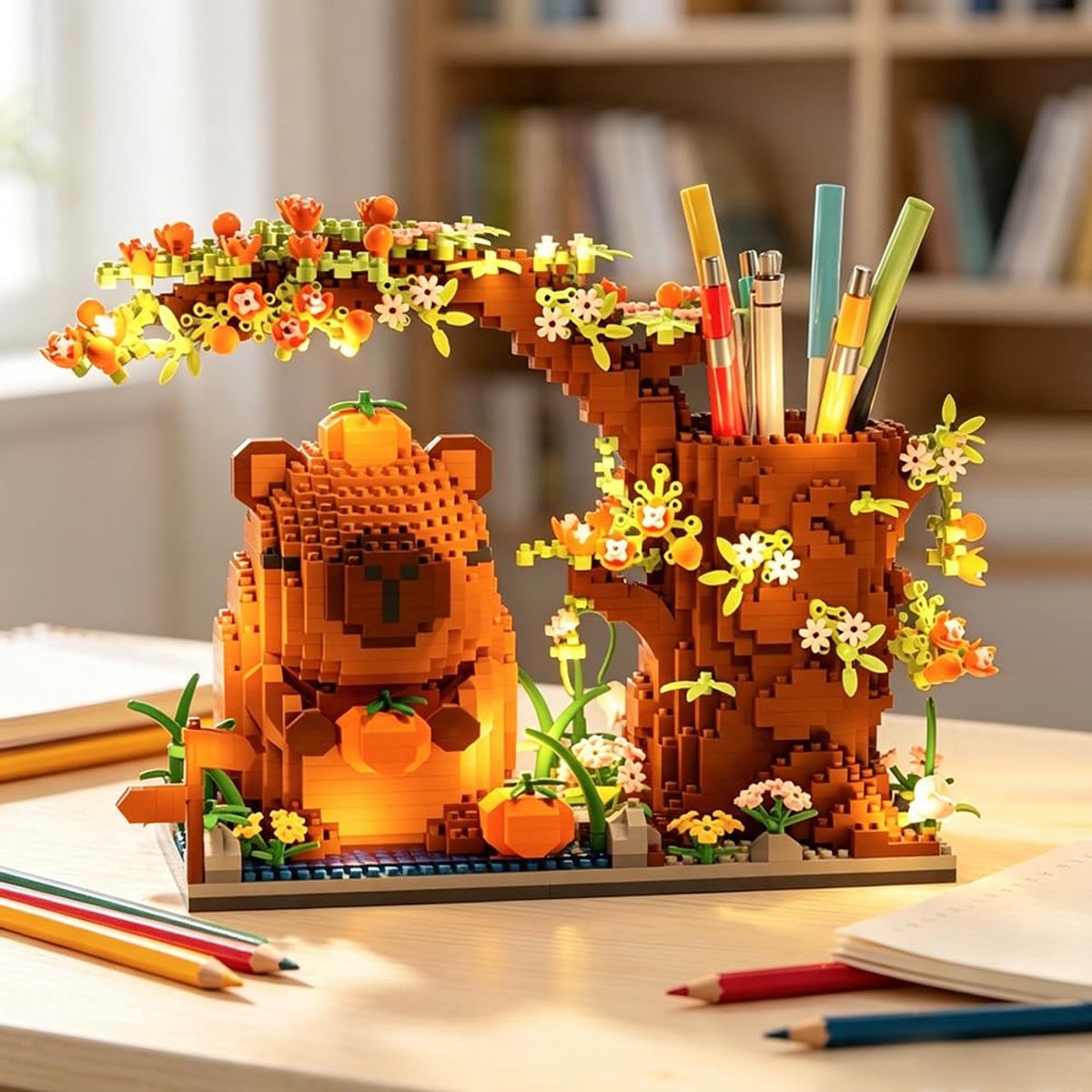 Bureau-organizer Capybara met sfeerverlichting - educatief spelletjes - penhouder - ideaal voor creatief werken - ShopVlot
