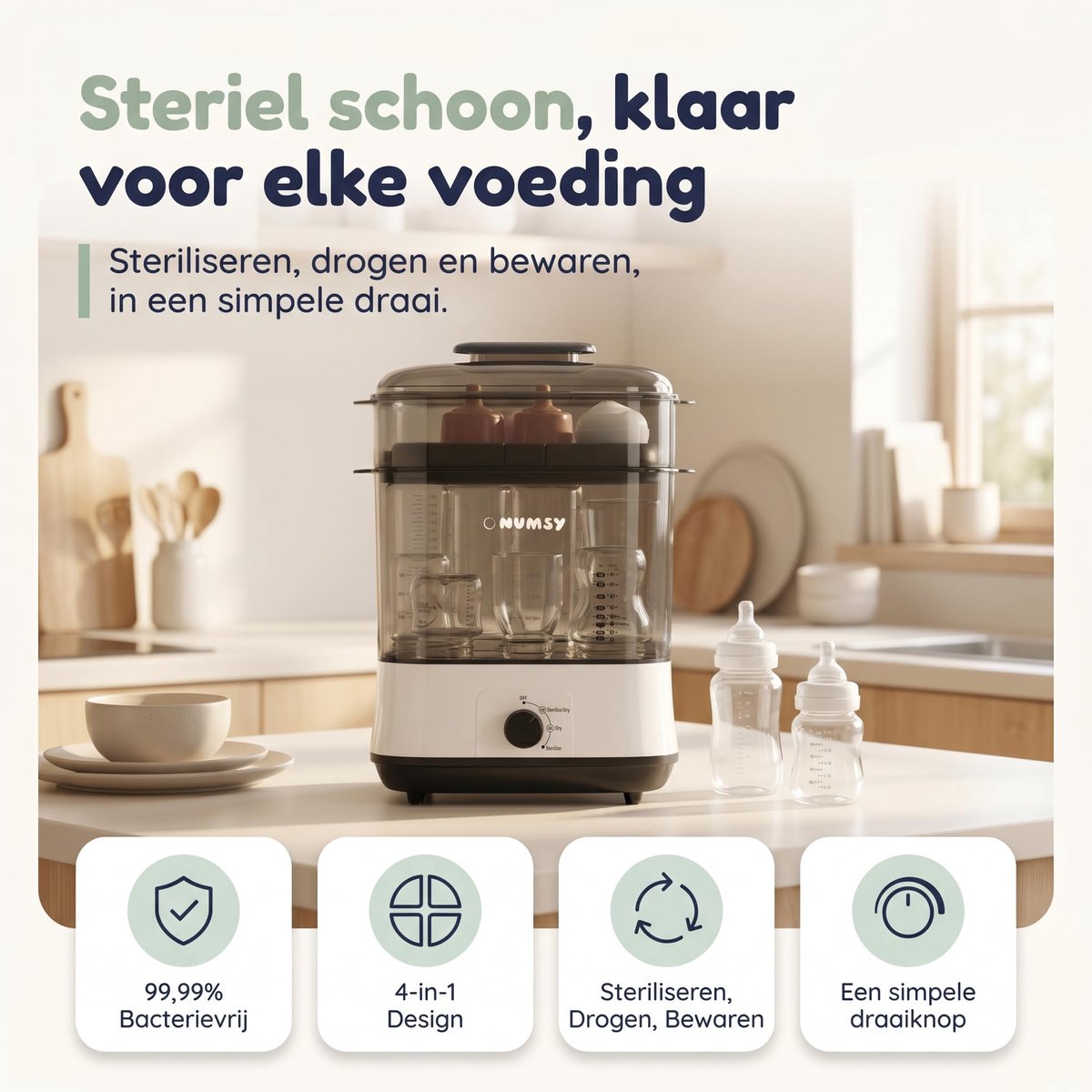 Flessensterilisator met droger - compact design - efficiënt en veilig - ideaal voor babyflessen - Luxento