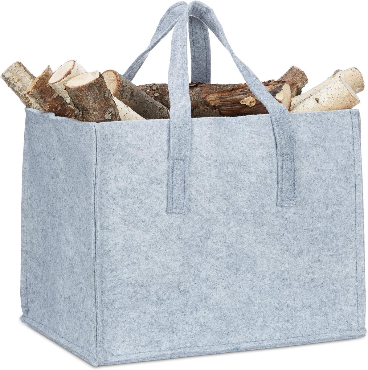 1x houtmand vilt, 2 handvaten, opvouwbaar, HxBxD 34,5 x 43 x 35,5 cm, opbergmand, krantenbak, grijs