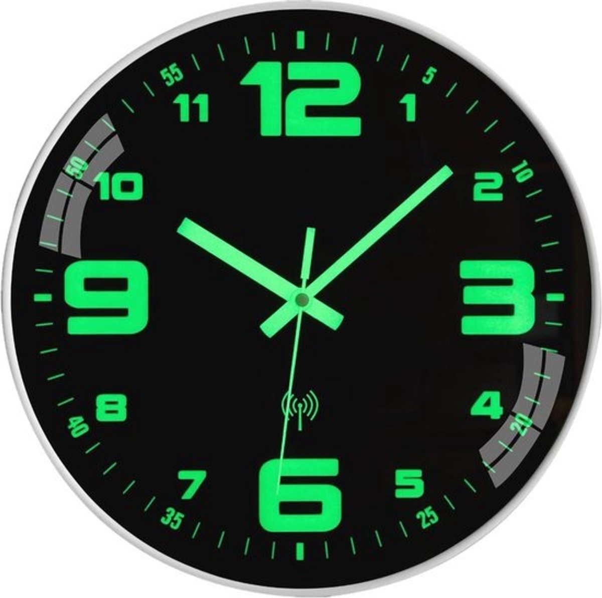 Lichtgevende Radioklok - Geruisloze Wandklok van 25 cm, Modern Design voor Thuis, Keuken en Slaapkamer
