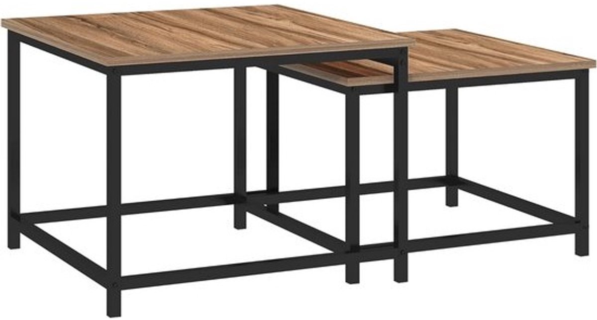 Set van 2 industriële bijzettafels met houtlook