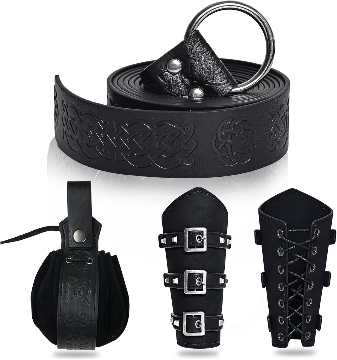 ridderaccessoireset voor mannen en vrouwen - Renaissance PU-lederen riem, verstelbare armbrekers, vintage heuptasje | Retro Middeleeuws kostuum accessoireset