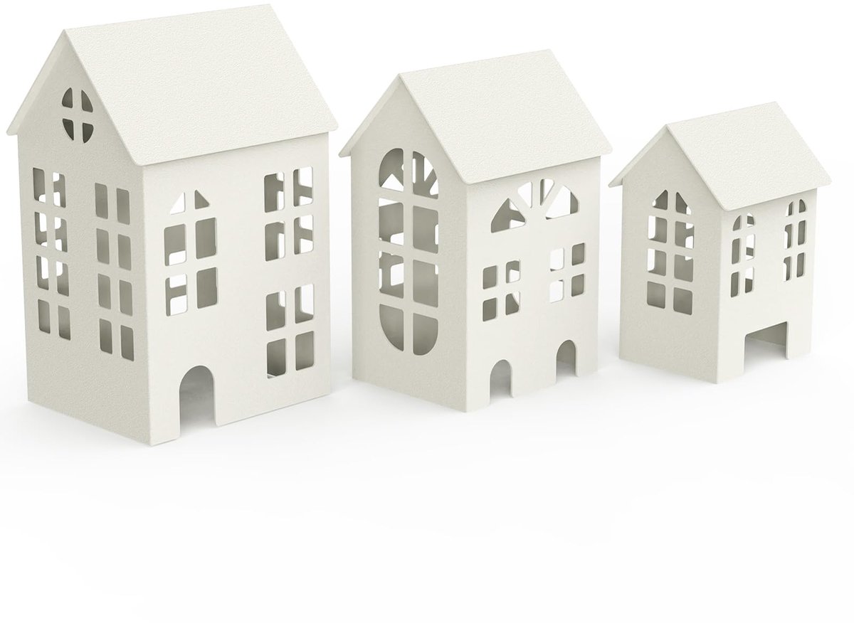 Decoratieve huizen set van 3 - metalen lichthuizen - wit - moderne decoratie voor binnen en buiten - ShopVlot