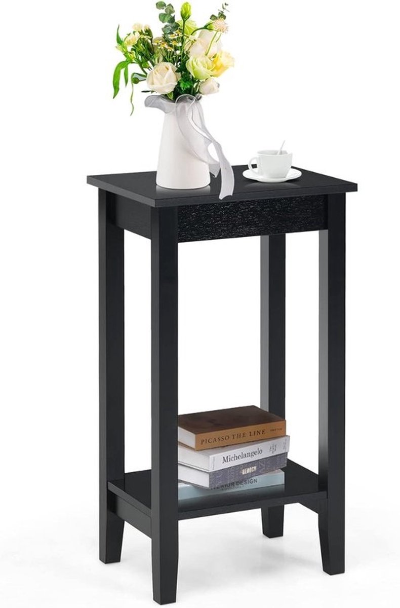 Telefoontafel met 2 niveaus - Compacte bijzettafel voor slaapkamer, woonkamer en kantoor (Zwart)