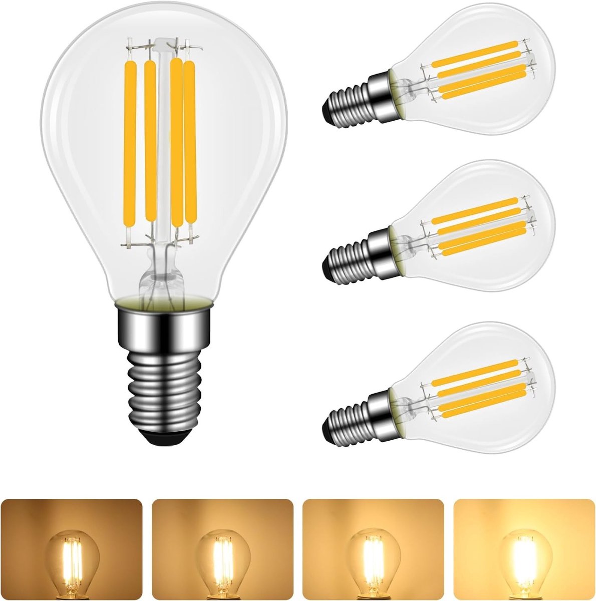 E14 4W LED Lamp Warm Wit 2700K Deep Dimming - Energiezuinige Verlichting voor Thuis, 4 Stuks