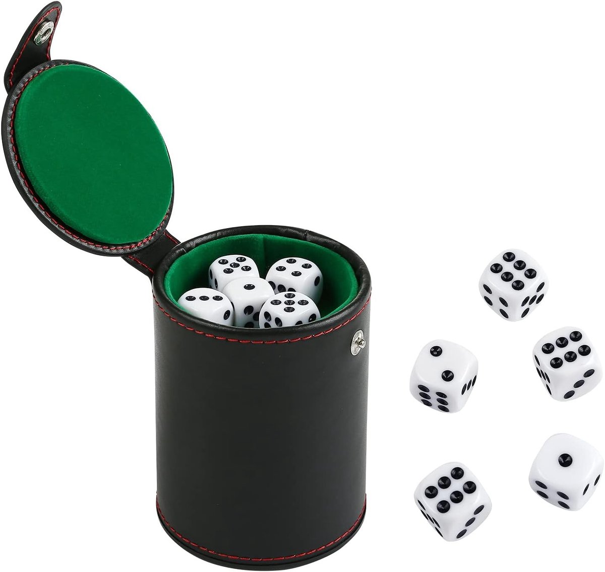 Cube beker van leer met 10 dobbelstenen set voor bordspellen en dobbelspellen, zwart