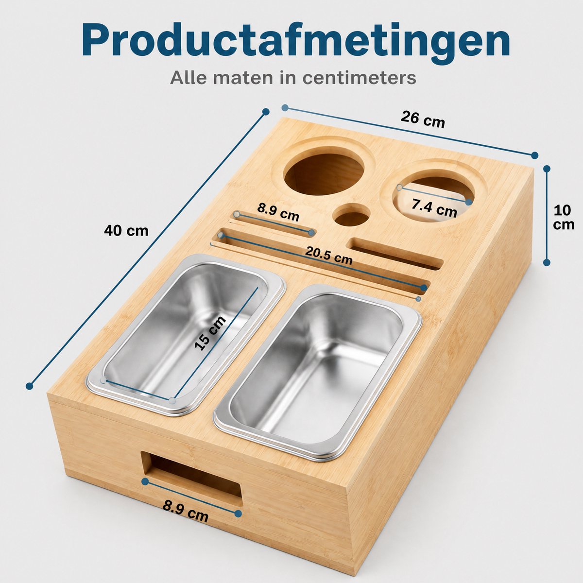 Houten Tafel Organizer - Snack- en Drankhouder met 2 Bakjes en 2 Flessenhouders - Houten Opbergbak voor Snacks, Glazen en Flessen - Tafeltray met Onderzetters en Telefoonhouder - Dienblad van Bamboe — cadeau in Koken & Dineren - foto 7
