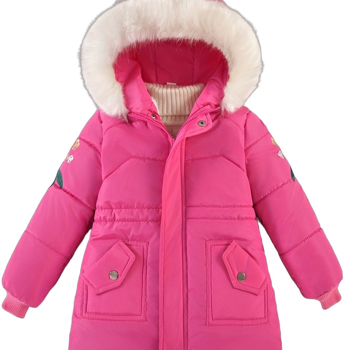 Currero Winterjas Parka Meisjes Lange Jas Meisje Wintermantel Overjas Gewatteerd Waterdicht Winter Stijlvol Mantel Kinderen 5-6 Jaar Rode Roos