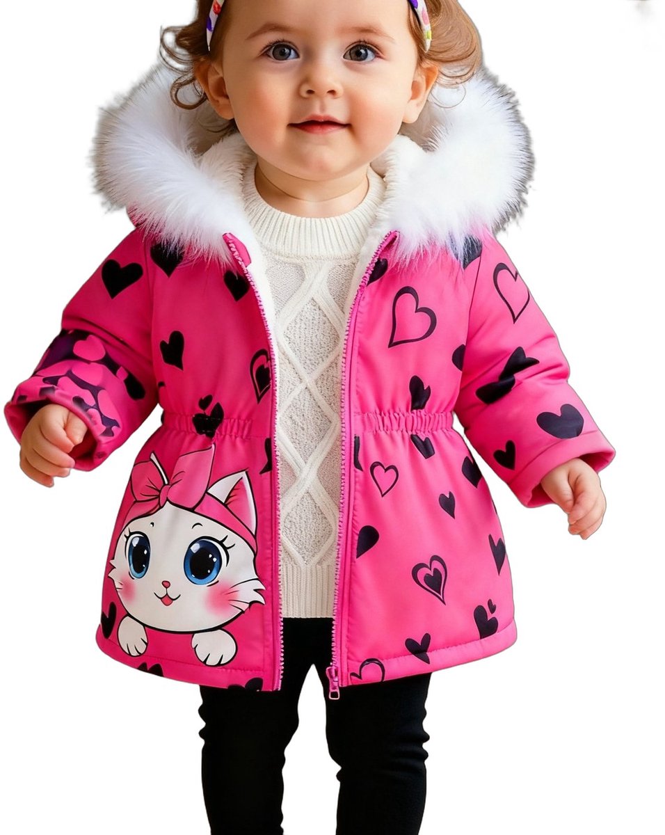 Currero Winterjas Parka Meisjes Lange Jas Meisje Wintermantel Overjas Gewatteerd Waterdicht Winter Stijlvol Mantel Kinderen 3-4 Jaar Rode Roos