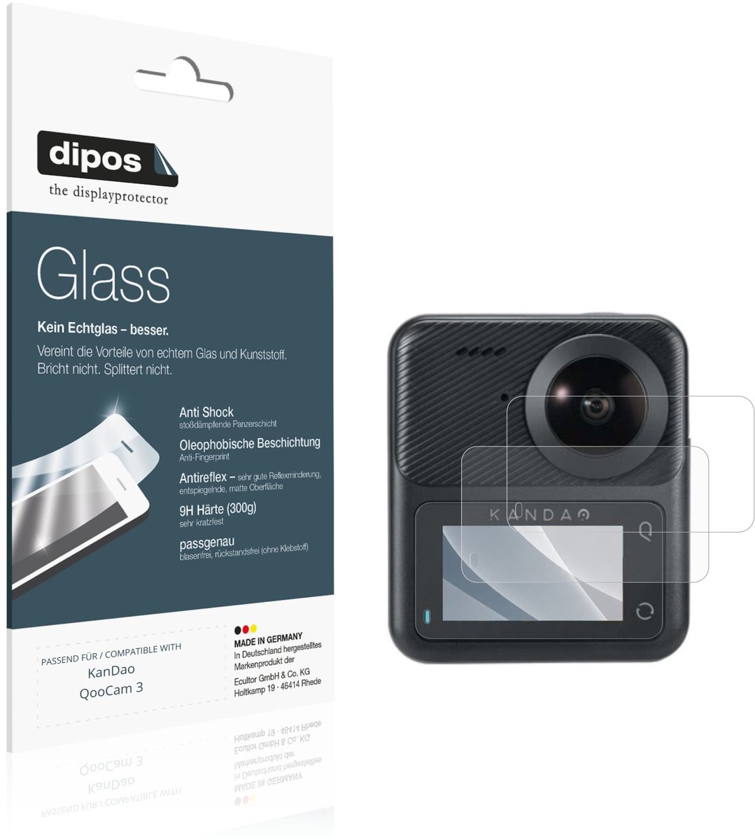 dipos – 2x Matte Pantserfolie geschikt voor KanDao QooCam 3 | 9H Screenprotector