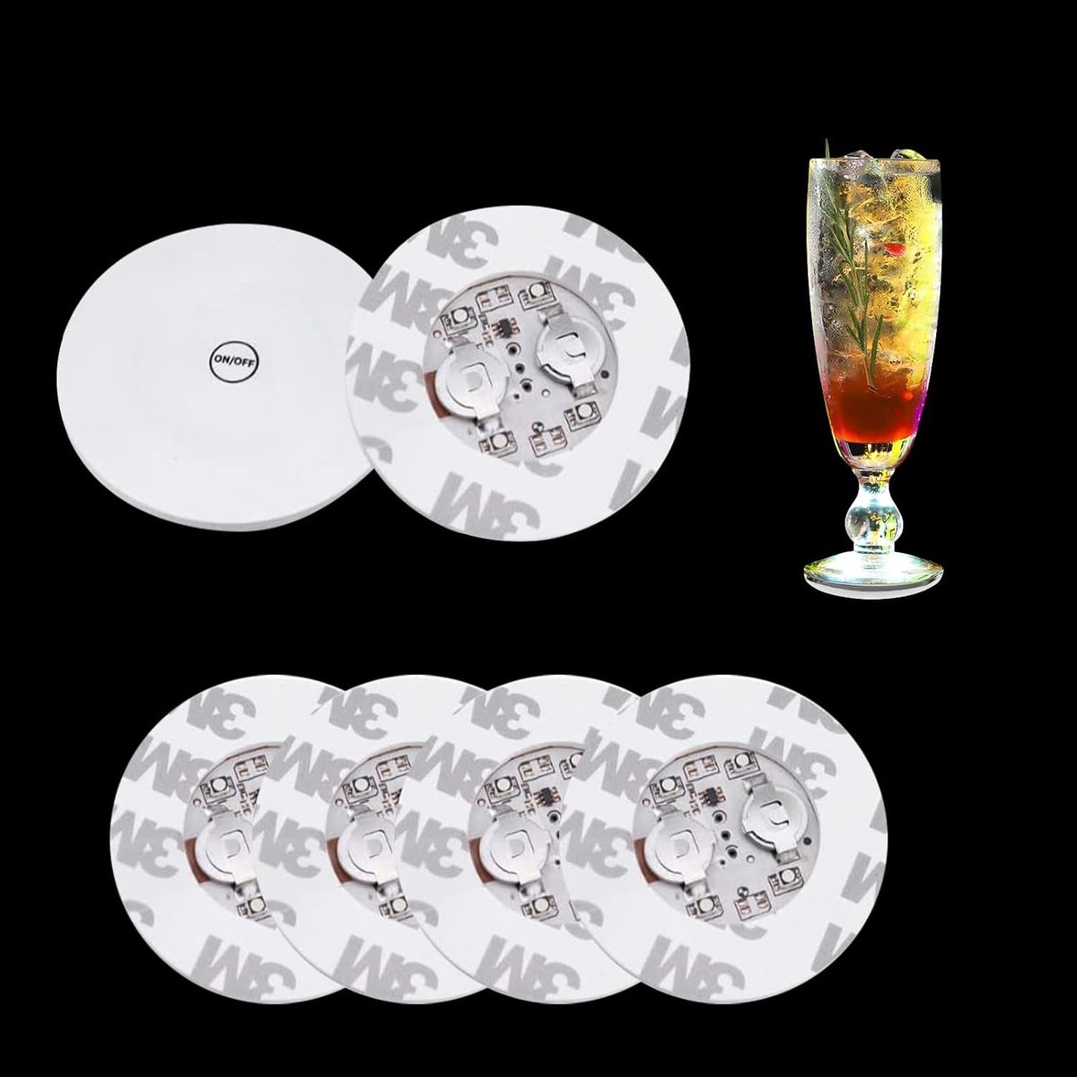 Set van 6 Zelfklevende LED Stickers voor Sfeerverlichting, Koud Wit Licht, Ideaal voor Onder LED Bar, Coasters en Decoratieve Verlichting